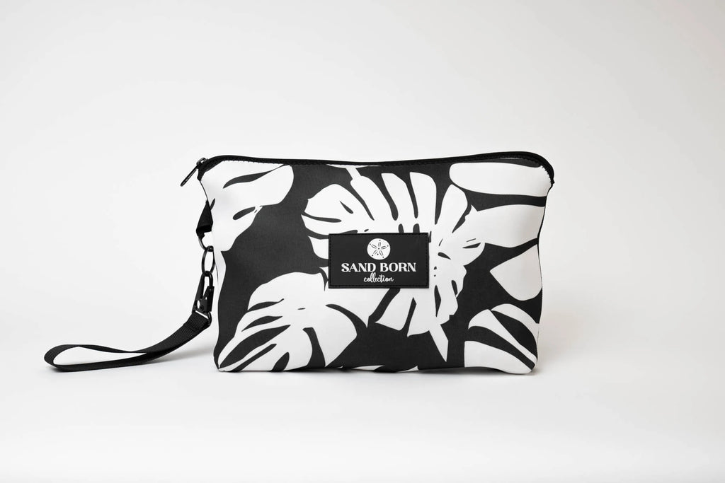 Black Palm  Monstera - Neoprene Bikini Bag Water Resistant Beach Travel Pouch