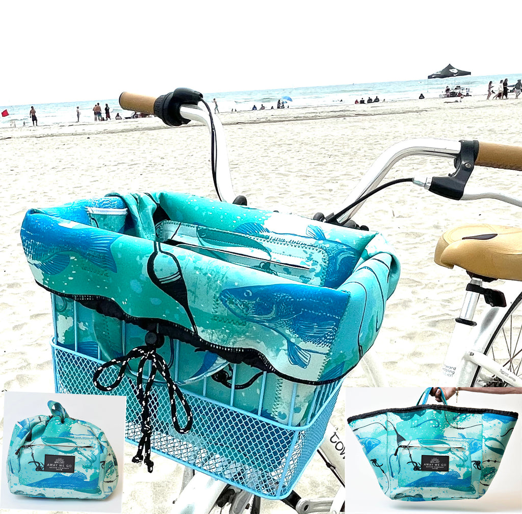 Bike Basket Liner Beach Bag Travel Tote -All in ONE BAG Neoprene Water Resistant