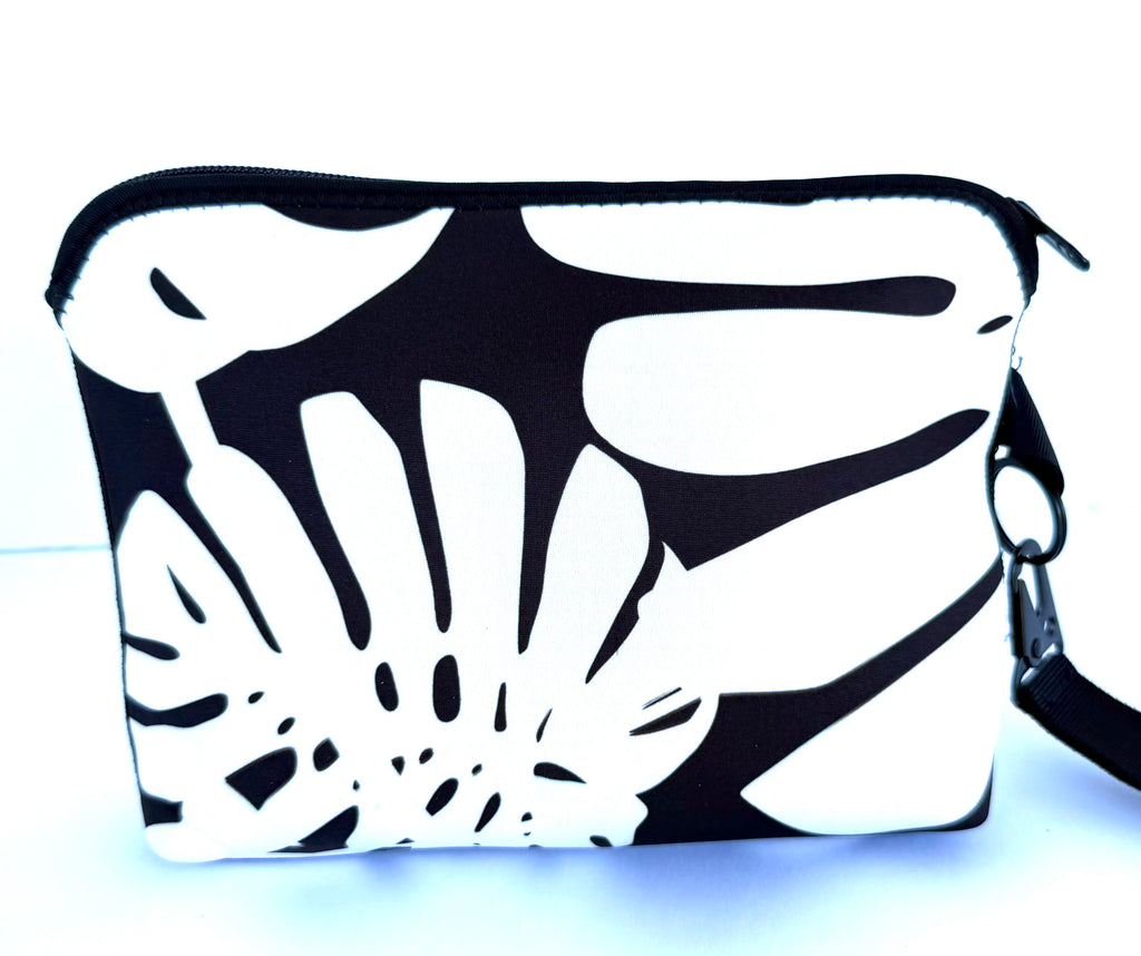 Black Palm  Monstera - Neoprene Bikini Bag Water Resistant Beach Travel Pouch