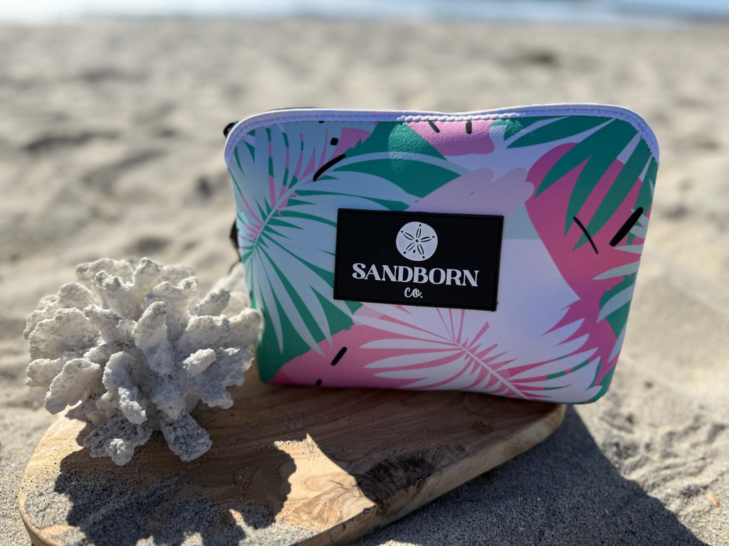 Pink Palm- Neoprene Water Resistant Zipper Pouch
