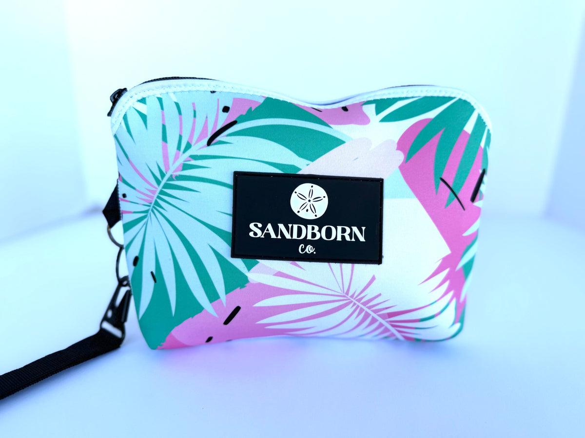 Pink Palm- Neoprene Water Resistant Zipper Pouch