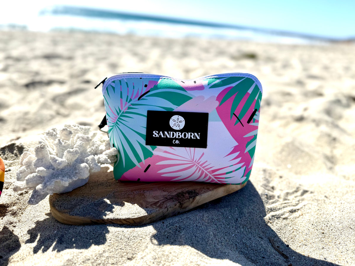 Pink Palm- Neoprene Water Resistant Zipper Pouch